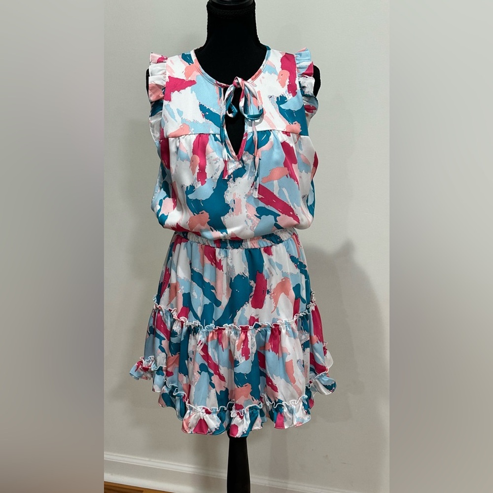 Adrienne. Multicolor Tie-Neck Dress (Small)